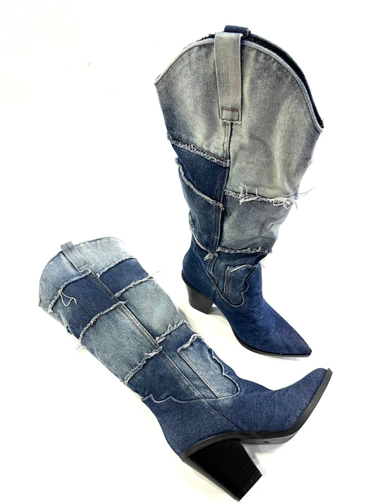 Stivale Texano Jeans Lungo - Tacco 7 cm